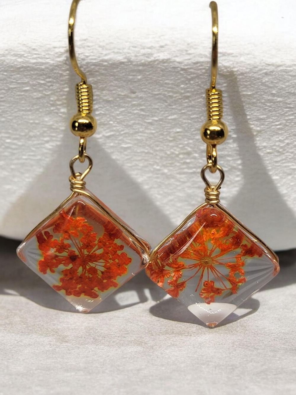 Earrings with Orange Floral Glass Drops